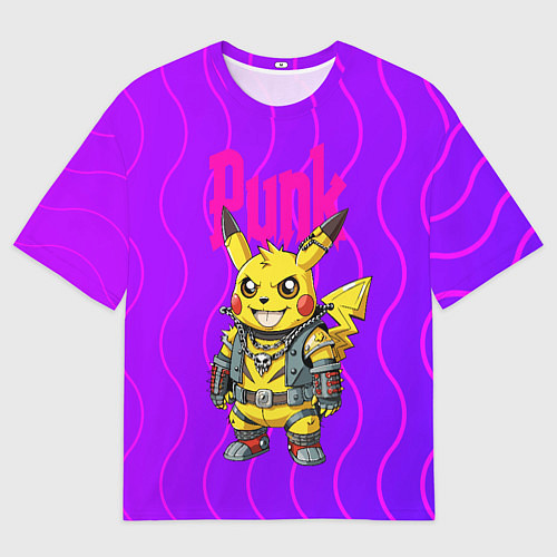 Мужская футболка оверсайз Пикачу панк в розовом стиле / 3D-принт – фото 1