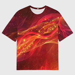 Футболка оверсайз мужская Красные и оранжевые линии с золотым блеском, цвет: 3D-принт