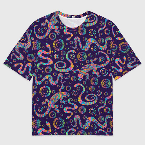 Мужская футболка оверсайз Узор ярких ящериц и змей / 3D-принт – фото 1