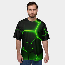 Футболка оверсайз мужская Темные зеленые неоновые плиты в разломе, цвет: 3D-принт — фото 2