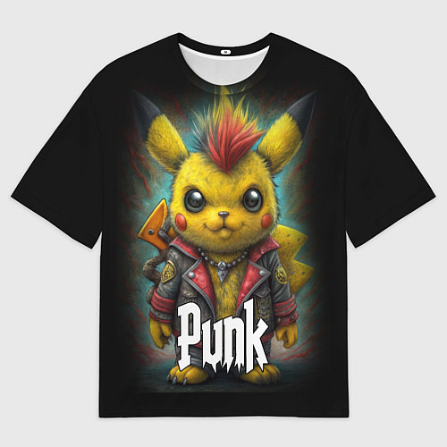 Мужская футболка оверсайз Панк Пикачу в косухе / 3D-принт – фото 1