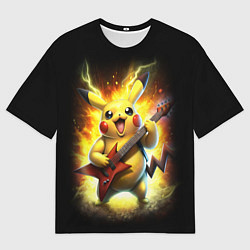 Мужская футболка оверсайз Пикачу рок звезда с электрогитарой