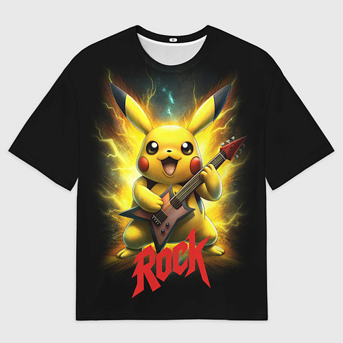 Мужская футболка оверсайз Пикачу рок звезда с электрогитарой / 3D-принт – фото 1