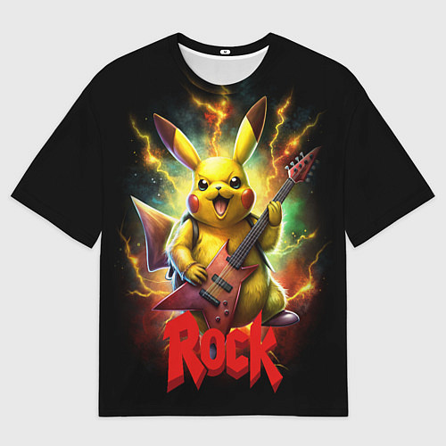 Мужская футболка оверсайз Пикачу рок звезда с электрогитарой / 3D-принт – фото 1