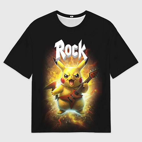 Мужская футболка оверсайз Пикачу рокер с электрогитарой / 3D-принт – фото 1
