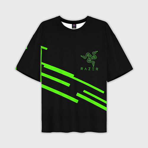 Мужская футболка оверсайз Razer line green / 3D-принт – фото 1
