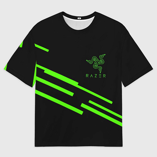 Мужская футболка оверсайз Razer line green / 3D-принт – фото 1