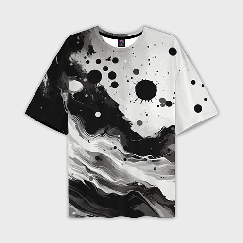 Мужская футболка оверсайз Чёрно-белая абстракция - кляксы / 3D-принт – фото 1