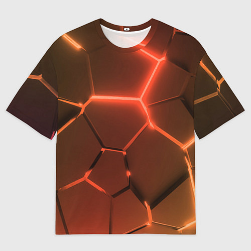 Мужская футболка оверсайз Оранжевые неоновые плиты в разломе / 3D-принт – фото 1