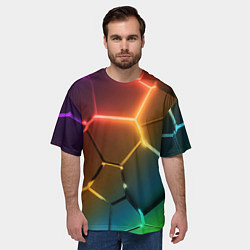 Футболка оверсайз мужская Радужные неоновые плиты в разломе, цвет: 3D-принт — фото 2