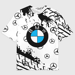 Футболка оверсайз мужская BMW x Mercedes краски, цвет: 3D-принт