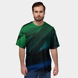 Футболка оверсайз мужская Зелено-синие абстрактные объемные полосы, цвет: 3D-принт — фото 2