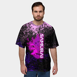 Футболка оверсайз мужская Samurai neon logo краски, цвет: 3D-принт — фото 2