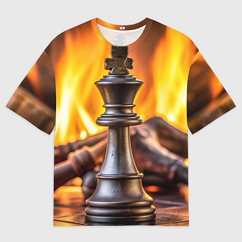 Мужская футболка оверсайз Шахматы - король на фоне огня / 3D-принт – фото 1