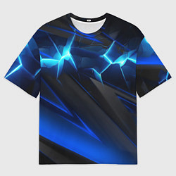 Футболка оверсайз мужская Абстракция синяя из градиента и линий, цвет: 3D-принт