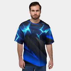 Футболка оверсайз мужская Абстракция синяя из градиента и линий, цвет: 3D-принт — фото 2