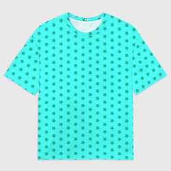 Футболка оверсайз мужская Паттерн неоновый циан со звездами, цвет: 3D-принт