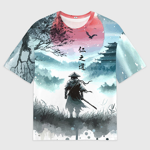 Мужская футболка оверсайз Japanese samurai - ghost of Tsushima / 3D-принт – фото 1
