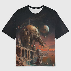 Мужская футболка оверсайз Внеземной винтажный пейзаж