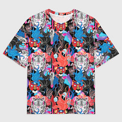 Мужская футболка оверсайз Орнамент диких кошек