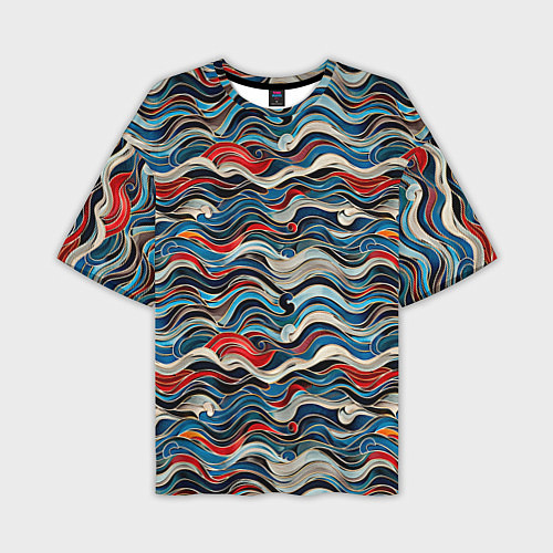 Мужская футболка оверсайз Разноцветные абстрактные волны / 3D-принт – фото 1