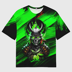 Мужская футболка оверсайз Самурай зеленый яркий фон