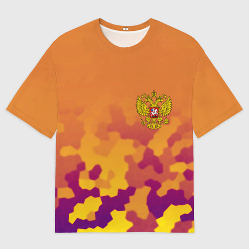 Мужская футболка оверсайз Герб РФ текстура камуфляж / 3D-принт – фото 1