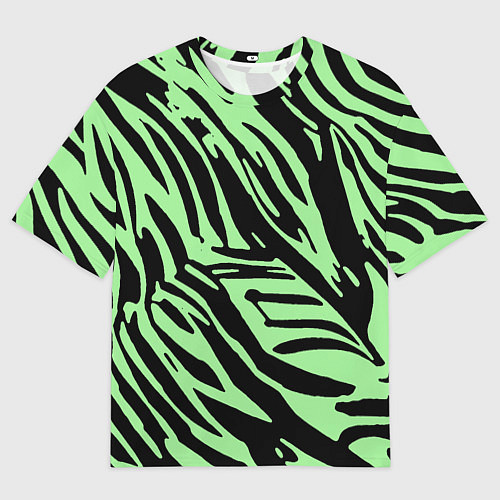 Мужская футболка оверсайз Чёрно-зелёный полосками / 3D-принт – фото 1