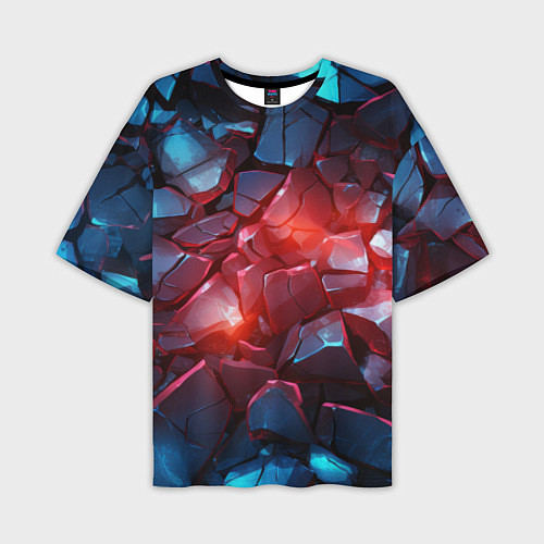 Мужская футболка оверсайз Синие камни с красным светом / 3D-принт – фото 1