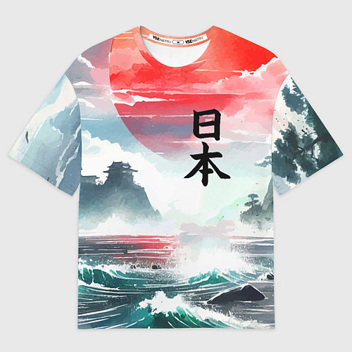 Мужская футболка оверсайз Япония - страна восходящего солнца - акварель / 3D-принт – фото 1
