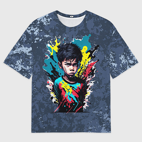 Мужская футболка оверсайз Мальчик в цветных брызгах / 3D-принт – фото 1