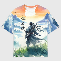 Мужская футболка оверсайз Ghost of Tsushima - samurai on the background of t