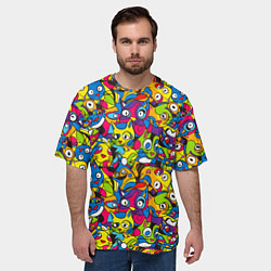 Футболка оверсайз мужская Сумасшедшие креативные коты, цвет: 3D-принт — фото 2