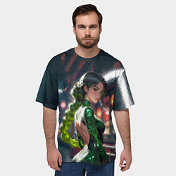 Футболка оверсайз мужская Девушка-андроид с зелёной косой, цвет: 3D-принт — фото 2