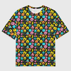 Футболка оверсайз мужская Разноцветные забавные монстрики-эмодзи паттерн, цвет: 3D-принт