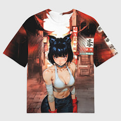 Мужская футболка оверсайз Бойцовская девушка-кошка