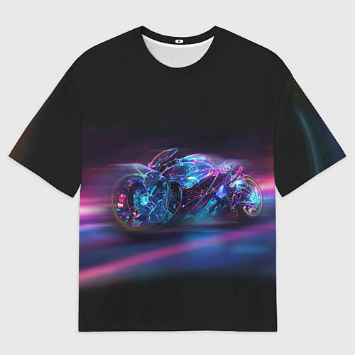 Мужская футболка оверсайз Неоновый мотоцикл абстракция / 3D-принт – фото 1