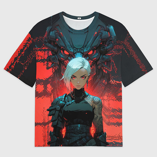 Мужская футболка оверсайз Бойцовая красноглазая девушка / 3D-принт – фото 1