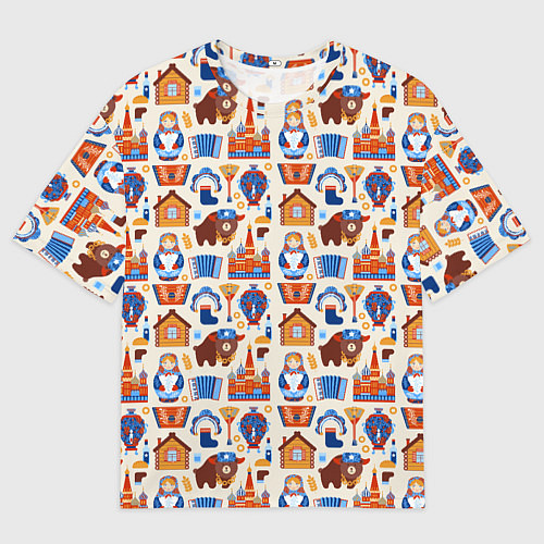 Мужская футболка оверсайз Славянский узор с матрёшкой - русская душа паттерн / 3D-принт – фото 1