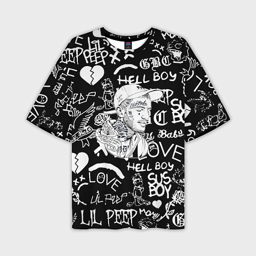 Мужская футболка оверсайз Lil Peep pattern автографы лого / 3D-принт – фото 1