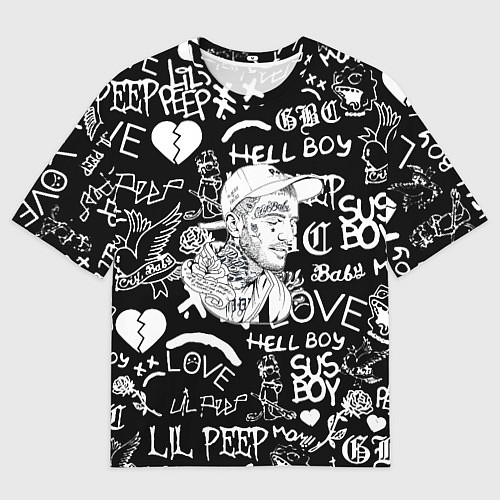 Мужская футболка оверсайз Lil Peep pattern автографы лого / 3D-принт – фото 1