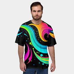 Футболка оверсайз мужская Яркая неоновая абстракция - нейросеть, цвет: 3D-принт — фото 2