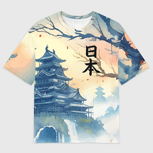 Мужская футболка оверсайз Japanese landscape - watercolor / 3D-принт – фото 1