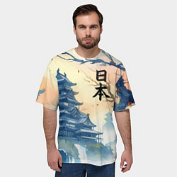 Футболка оверсайз мужская Japanese landscape - watercolor, цвет: 3D-принт — фото 2
