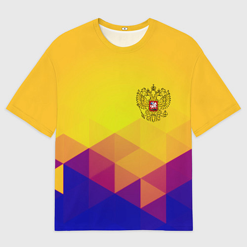 Мужская футболка оверсайз Желтая геометрия - спорт Россия с гербом / 3D-принт – фото 1