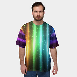 Футболка оверсайз мужская Светящиеся яркие неоновые полосы в космосе, цвет: 3D-принт — фото 2