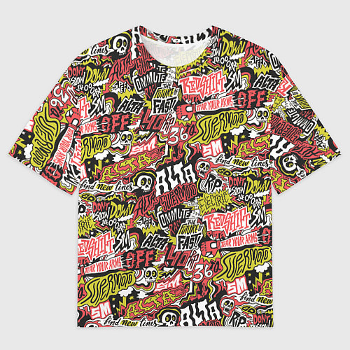 Мужская футболка оверсайз Супер мото паттерн с надписями и черепками / 3D-принт – фото 1