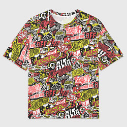 Футболка оверсайз мужская Супер мото паттерн с надписями и черепками, цвет: 3D-принт