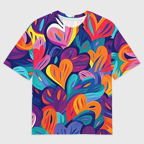 Мужская футболка оверсайз Радужные сердца / 3D-принт – фото 1