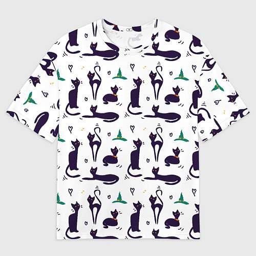 Мужская футболка оверсайз Узор из черных магических кошек / 3D-принт – фото 1